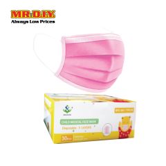 MILKON 3-ply Disposable Child Medical Face Mask Pink (30 pieces)