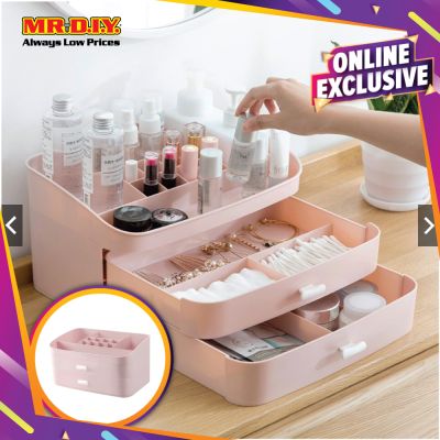 (MR.DIY) Plastic Compartment 2-Drawers Cosmetic Storage Box Set Pink (32cm x 17.5cm)