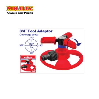 [PRE-ORDER] EMTOP Plastic 3 arm rotatory sprinkler 3/4 Tool Adapter - ESNE23602