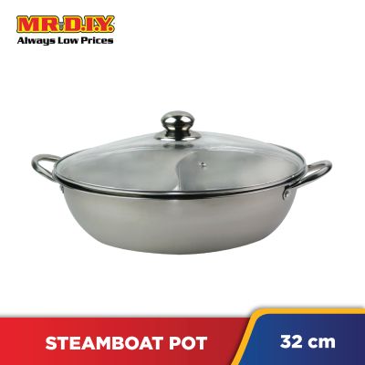 (MR.DIY) Premium Stainless-Steel Steamboat Pot with Glass Lid (32cm)