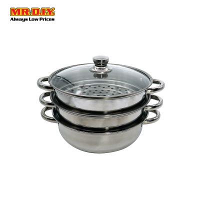 (MR.DIY) Premium Stainless-Steel 3-Layer  Steamer Pot with Glass Lid (28cm)