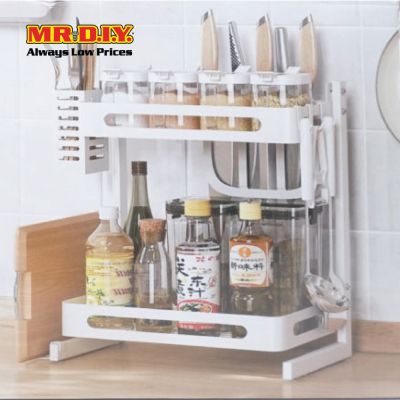 (MR.DIY) 2 Tiers Stainless Steel Organizer Seasoning Spice Kitchen Detachable Rack (42 x 38cm)