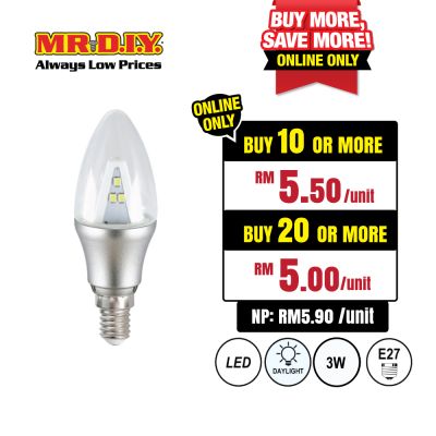 (MR.DIY) Candle Shape LED Bulb Daylight 3W C35
