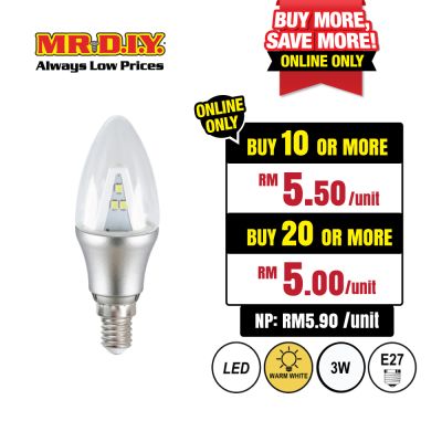 (MR.DIY) Candle Shape LED Bulb Warm White 3W C35