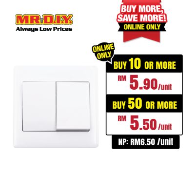 (MR.DIY) Premium 10AX 2 Gang 1 Way SP Switch (9cm x 9cm)