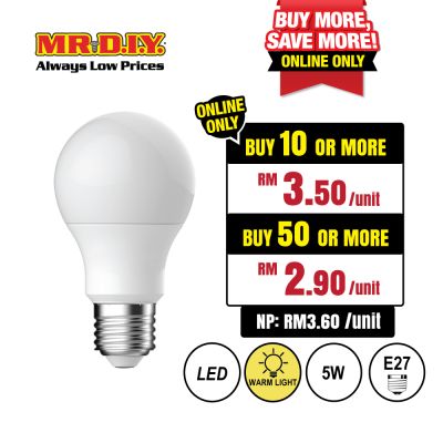 (MR.DIY) LED A60 Bulb Warm White E27 (5W)