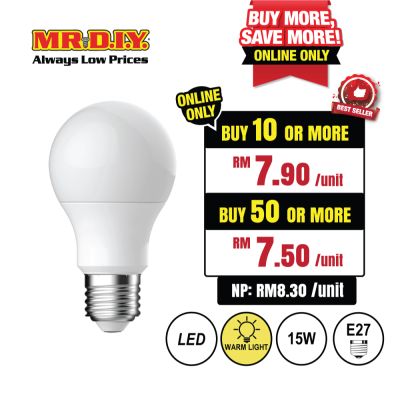 [BEST SELLER] (MR.DIY) LED A60 Bulb Warm White E27 (15W)