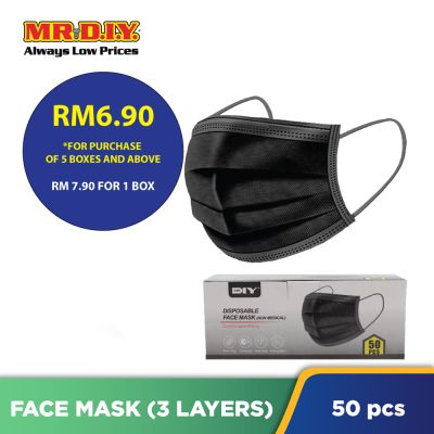 (MR.DIY) Disposable 3-Layer Filter Face Mask Non Medical (50pcs) - Black