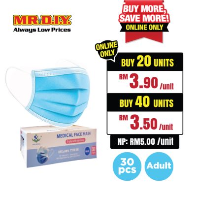 MILKON 3-ply Disposable Medical Face Mask Blue (30 pieces)