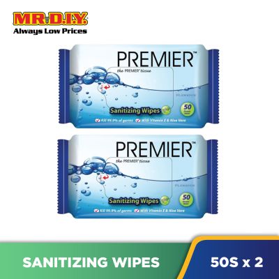 PREMIER Sanitizing Wipes Wet Tissue (2 x 50&#039;s)