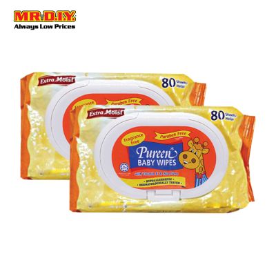 PUREEN Extra Moist Baby Wipes Fragrance Free with Clip Cover (2pcs x 80&#039;s)