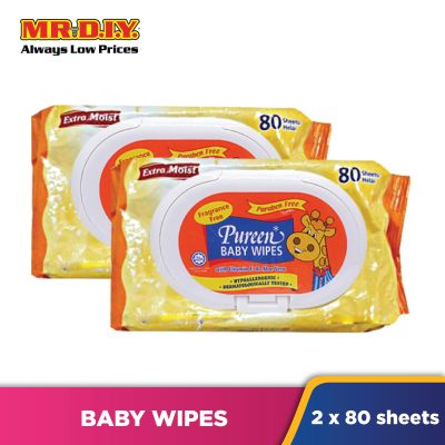 PUREEN Extra Moist Baby Wipes Fragrance Free with Clip Cover (2pcs x 80&#039;s)