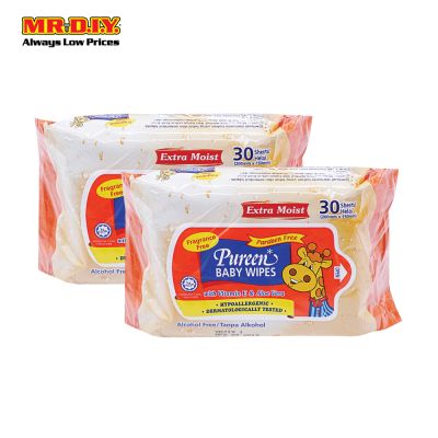 PUREEN Extra Moist Baby Wipes Fragrance Free (2 x 30&#039;s)