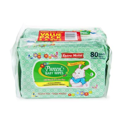 PUREEN Extra Moist Baby Wipes Fragrance Free (2 x 80&#039;s)