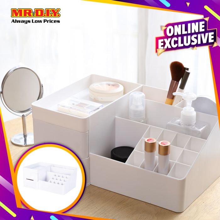 Mr Diy Plastic 2 Drawers Compartment Cosmetic Storage Box Set White 30cm X 19 5cm Mr Diy